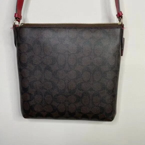 Coach Rowan File Signature 2 way bag Brown/Red Trim/ EUC - Picture 3 of 17